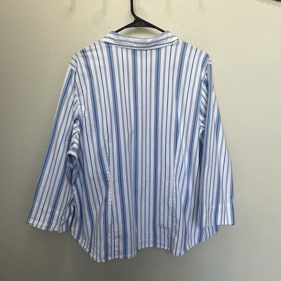 Jessica London | Striped Buttoned Top Blue & White Size 22/24 3/4 Sleeve - Picture 5 of 5